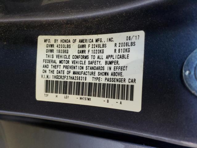 1HGCR2F37HA256319 - 2017 HONDA ACCORD LX GRAY photo 13