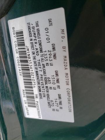 JM1NB353610210754 - 2001 MAZDA MX-5 MIATA BASE GREEN photo 12