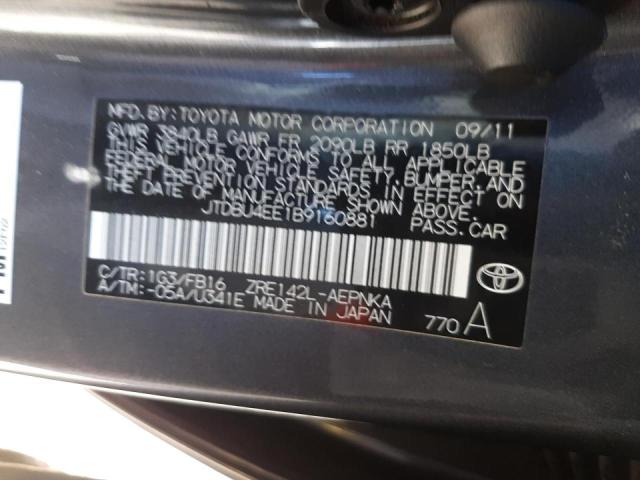 JTDBU4EE1B9160881 - 2011 TOYOTA COROLLA BASE GRAY photo 10