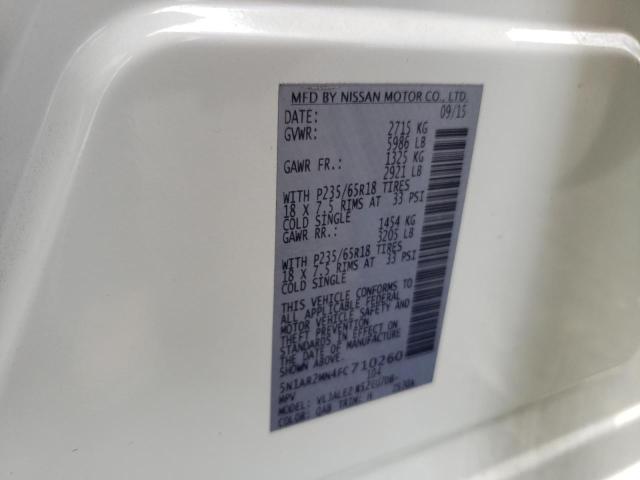 5N1AR2MN4FC710260 - 2015 NISSAN PATHFINDER S WHITE photo 13