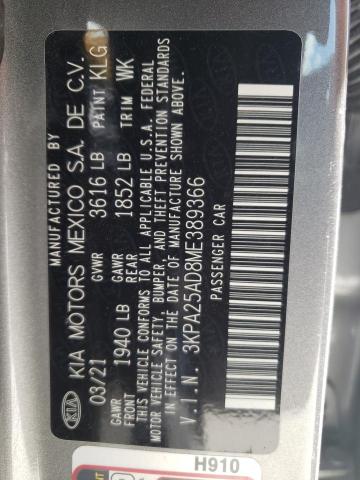 3KPA25AD8ME389366 - 2021 KIA RIO S SILVER photo 12