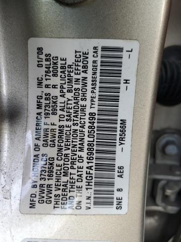 1HGFA16988L058498 - 2008 HONDA CIVIC EXL BEIGE photo 12