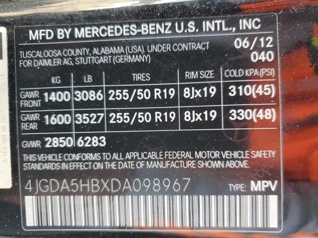 4JGDA5HBXDA098967 - 2013 MERCEDES-BENZ ML 350 4MATIC BLACK photo 14