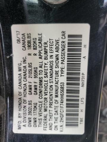 2HGFC1F74HH656853 - 2017 HONDA CIVIC EXL BLACK photo 12