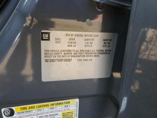 1G1ZK577X8F160387 - 2008 CHEVROLET MALIBU LTZ ნაცრისფერი ფოტო 12