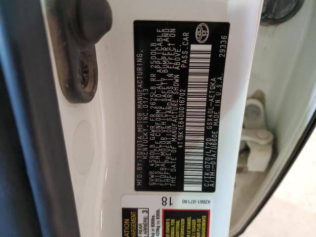 4T1BK1EB4DU016702 - 2013 TOYOTA AVALON BASE 白色 照片 12