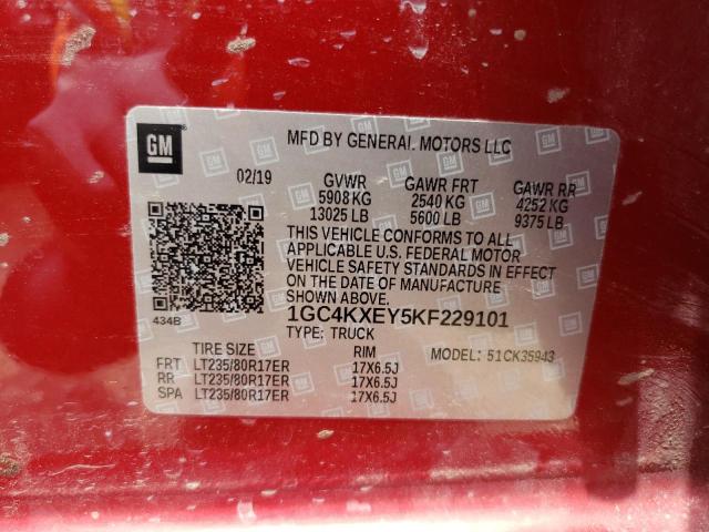 1GC4KXEY5KF229101 - 2019 CHEVROLET SILVERADO K3500 LTZ RED photo 12