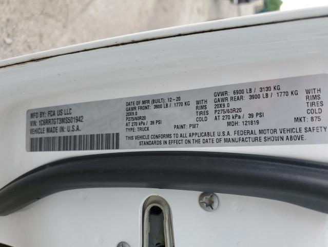 1C6RR7GT3MS501942 - 2021 RAM 1500 CLASS SLT 白色 照片 12