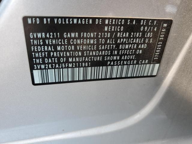 3VW2K7AJ5FM211961 - 2015 VOLKSWAGEN JETTA BASE 银色 照片 13