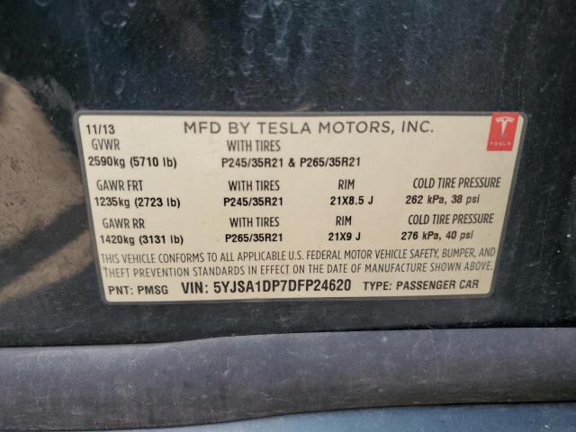 5YJSA1DP7DFP24620 - 2013 TESLA MODEL S შავი ფოტო 12