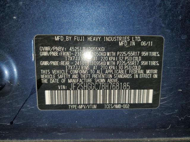 JF2SHGGC7BH768185 - 2011 SUBARU FORESTER TOURING ლურჯი ფოტო 14