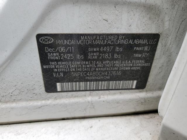 5NPEC4AB0CH432616 - 2012 HYUNDAI SONATA SE WHITE photo 12