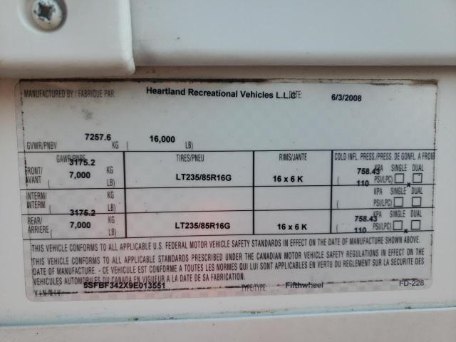 5SFBF342X9E013551 - 2009 HEART LAND BIGHORN 白色 照片 10