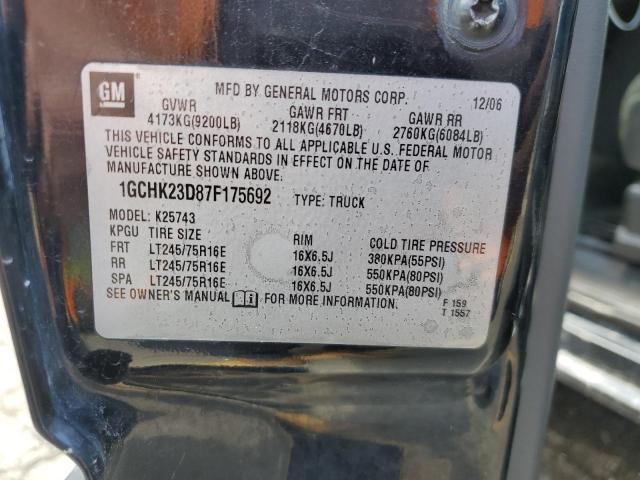 1GCHK23D87F175692 - 2007 CHEVROLET SILVERADO K2500 HEAVY DUTY BLACK photo 12