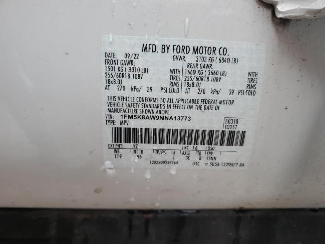 1FM5K8AW9NNA13773 - 2022 FORD EXPLORER POLICE INTERCEPTOR 白色 照片 13