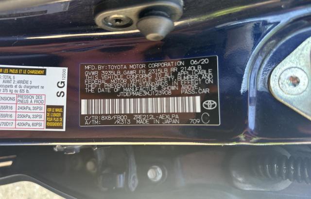 JTDEPMAE3MJ123908 - 2021 TOYOTA COROLLA LE BLUE photo 10