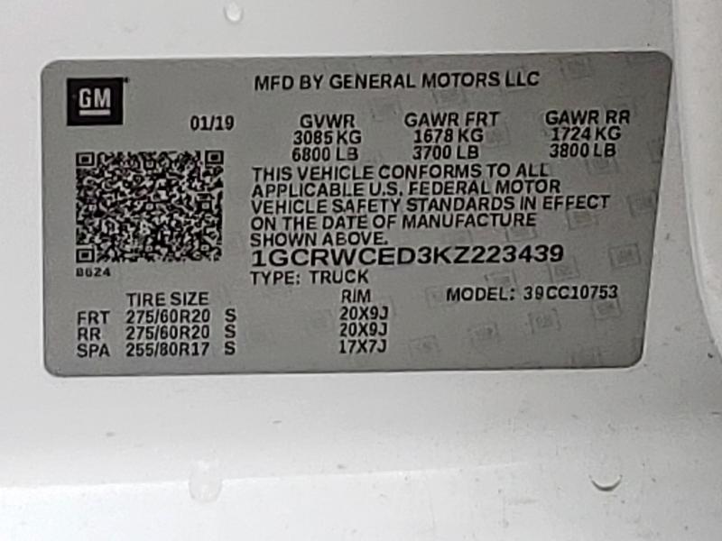 1GCRWCED3KZ223439 - 2019 CHEVROLET SILVERADO C1500 LT თეთრი ფოტო 12