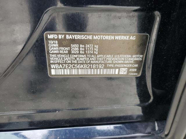 WBA7E2C56KB218192 - 2019 BMW 740 I BLUE photo 12