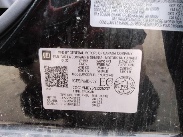 2GC1YMEY5N1225237 - 2022 CHEVROLET SILVERADO K2500 CUSTOM BLACK photo 12
