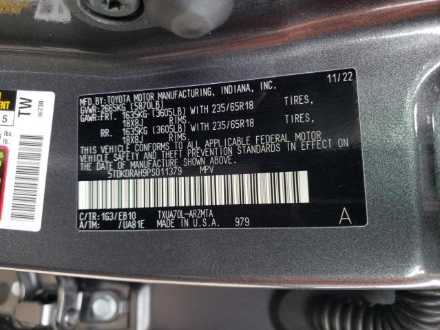 5TDKDRAH9PS011379 - 2023 TOYOTA HIGHLANDER L GRAY photo 13