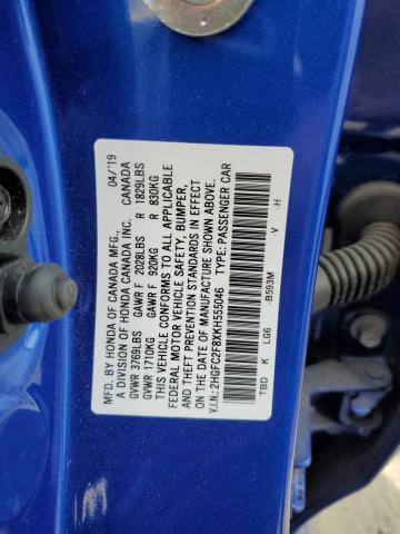 2HGFC2F8XKH555046 - 2019 HONDA CIVIC SPORT 蓝色 照片 12