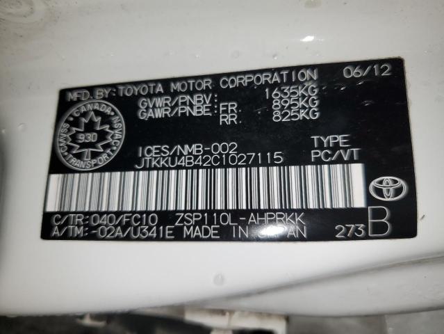 JTKKU4B42C1027115 - 2012 TOYOTA SCION XD WHITE photo 12