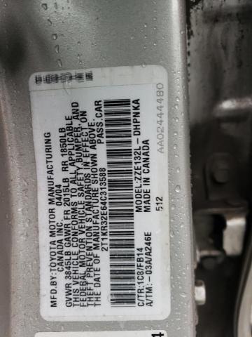 2T1KR32E64C313588 - 2004 TOYOTA COROLLA MA XR SILVER photo 10