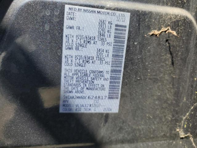 5N1AR2MN6DC624817 - 2013 NISSAN PATHFINDER S GRAY photo 13