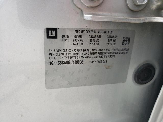 1G11C5SA6GU149006 - 2016 CHEVROLET MALIBU LIM LT 银色 照片 12