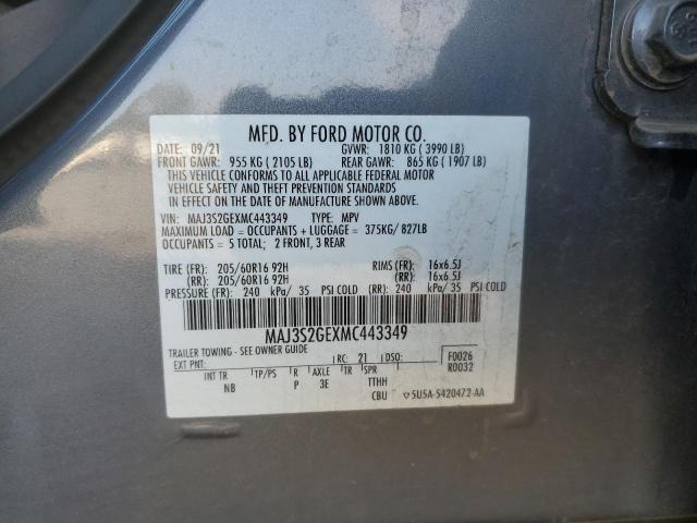 MAJ3S2GEXMC443349 - 2021 FORD ECOSPORT SE ნაცრისფერი ფოტო 13