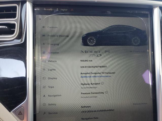 5YJSA1E21GF160597 - 2016 TESLA MODEL S Կապույտ լուսանկար 9