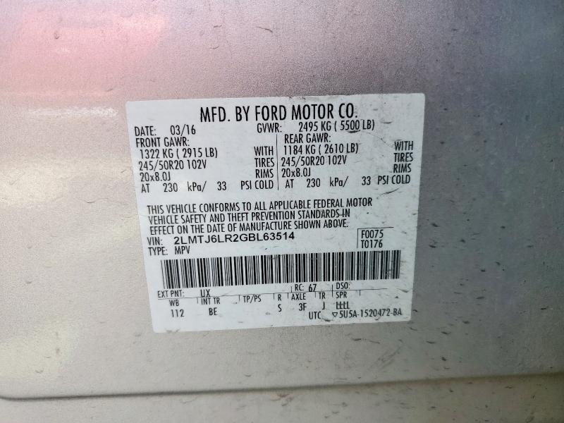 2LMTJ6LR2GBL63514 - 2016 LINCOLN MKX RESERVE SILVER photo 13