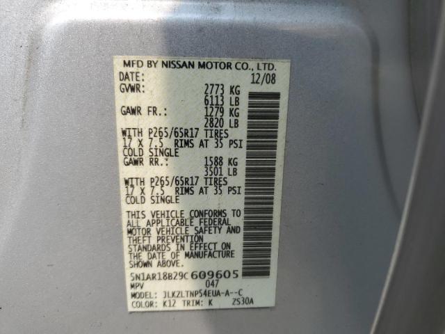 5N1AR18B29C609605 - 2009 NISSAN PATHFINDER S SILVER photo 13