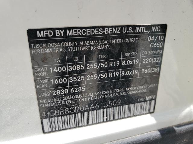 4JGBB8GB0AA613509 - 2010 MERCEDES-BENZ ML 350 4MATIC WHITE photo 14