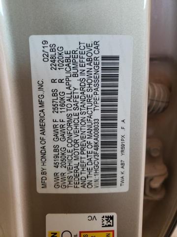 1HGCV3F48KA008033 - 2019 HONDA ACCORD HYBRID EX BEIGE photo 12