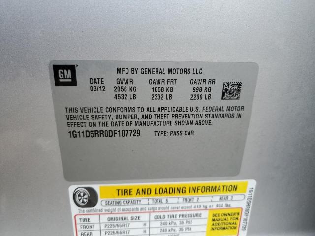 1G11D5RR0DF107729 - 2013 CHEVROLET MALIBU 1LT SILVER photo 12