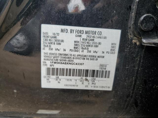 1FM5K8ABXNGC43307 - 2022 FORD EXPLORER POLICE INTERCEPTOR შავი ფოტო 12