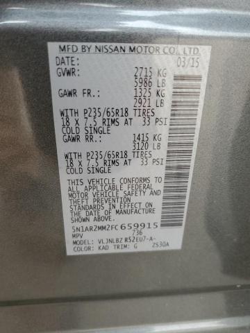 5N1AR2MM2FC659915 - 2015 NISSAN PATHFINDER S 石墨色 照片 12