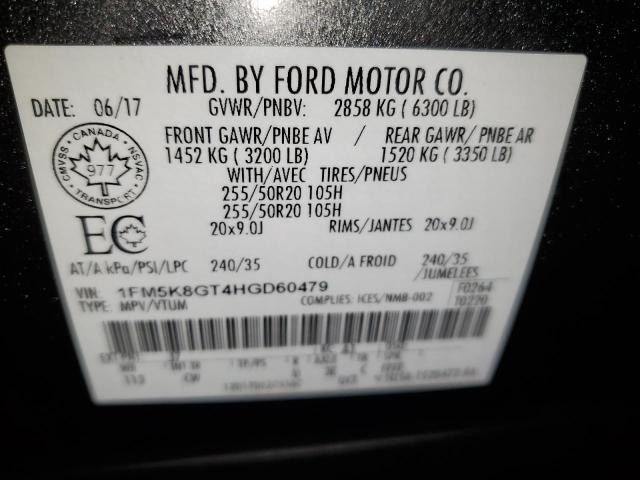 1FM5K8GT4HGD60479 - 2017 FORD EXPLORER SPORT CHARCOAL photo 13