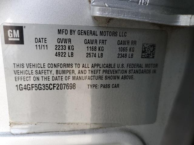 1G4GF5G35CF207698 - 2012 BUICK LACROSSE PREMIUM SILVER photo 12