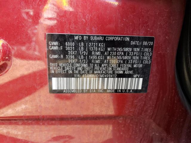 4S4WMAHD1M3409412 - 2021 SUBARU ASCENT PREMIUM RED photo 12