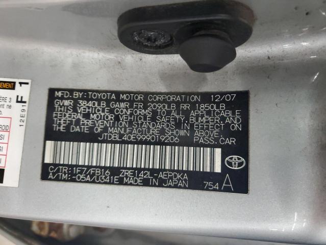 JTDBL40E999019206 - 2009 TOYOTA COROLLA BASE SILVER photo 12