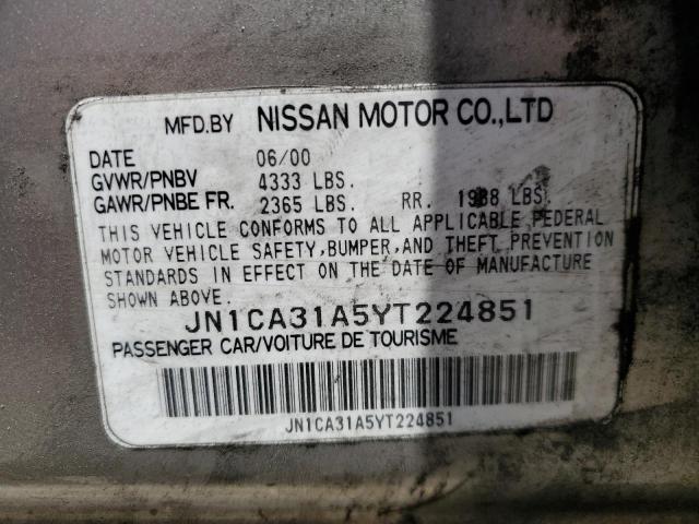 JN1CA31A5YT224851 - 2000 NISSAN MAXIMA GLE SILVER photo 12