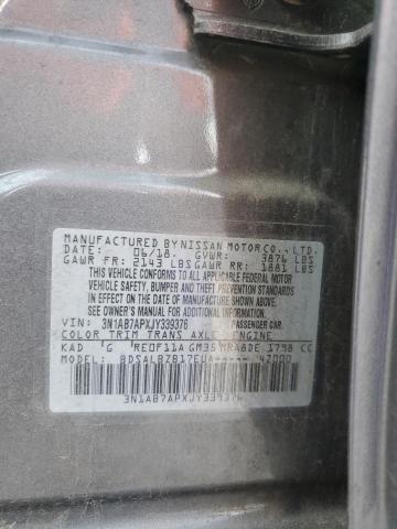 3N1AB7APXJY339376 - 2018 NISSAN SENTRA S GRAY photo 12