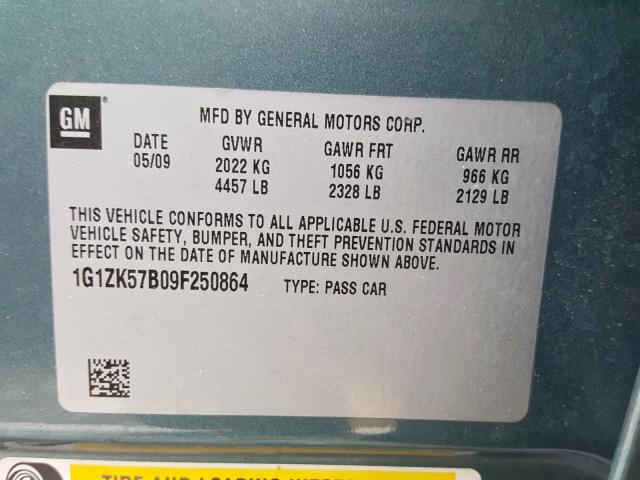 1G1ZK57B09F250864 - 2009 CHEVROLET MALIBU LTZ  ფოტო 10