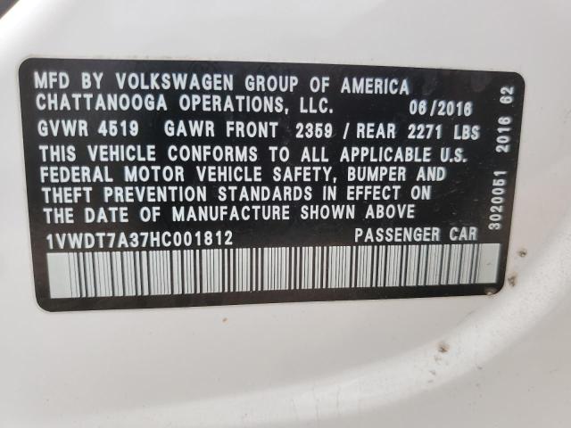 1VWDT7A37HC001812 - 2017 VOLKSWAGEN PASSAT R-LINE თეთრი ფოტო 12