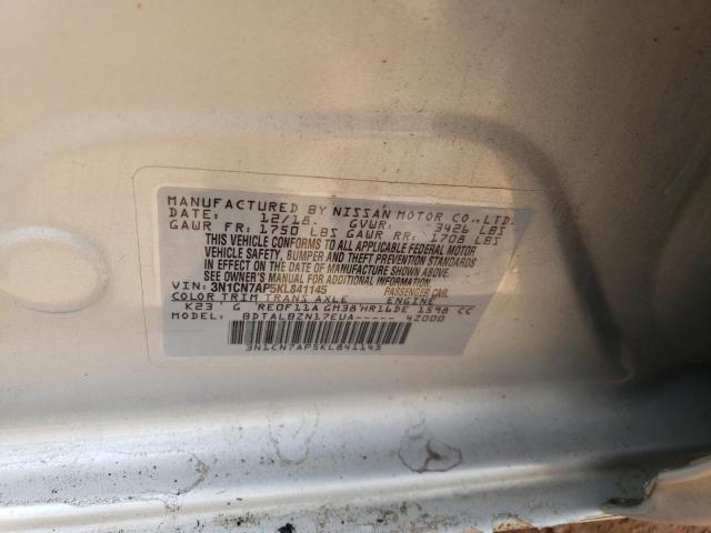 3N1CN7AP5KL841145 - 2019 NISSAN VERSA S SILVER photo 12