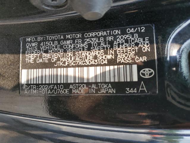 JTKJF5C7XC3043104 - 2012 TOYOTA SCION TC 黑色 照片 12