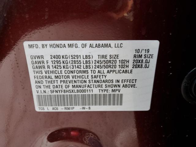 5FNYF8H5XLB000111 - 2020 HONDA PASSPORT EXL ბურგუნდია ფოტო 13