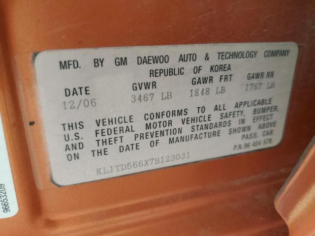 KL1TD566X7B123031 - 2007 CHEVROLET AVEO BASE 橙色 照片 13